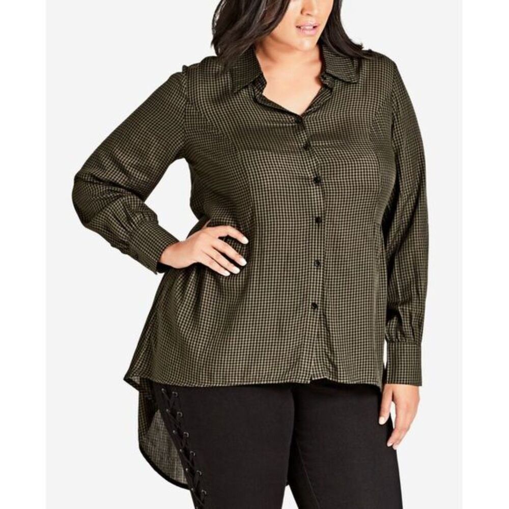 City Chic Autumn Spell High-Low Tunic Shirt Olive Green - Plus 16 NWT